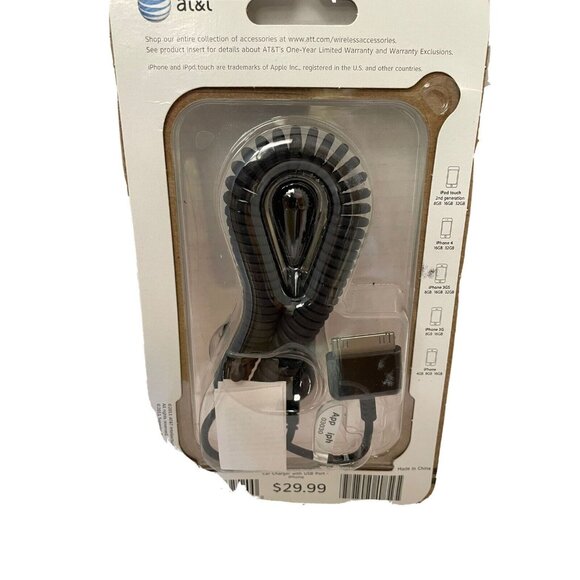 AT&T CAR CHARGER USB PORT- BRAND NEW FOR IPHONE 4 -3GS 3G Old Tech New - Picture 2 of 6